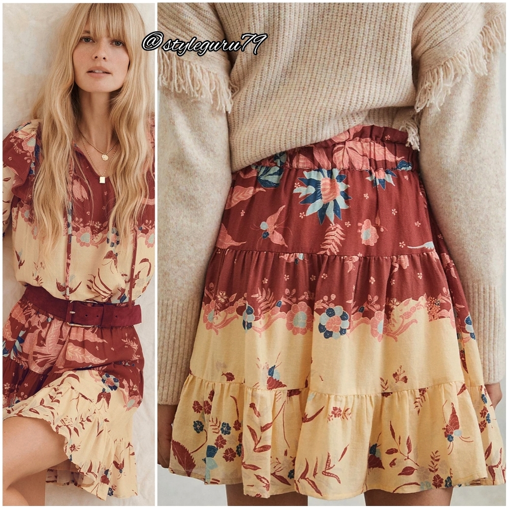 NWT, Anthropologie, Thessaly Tiered Mini Skirt - Picture 3 of 3